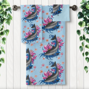 Dolphin Lotus Flowers Cherry Blossoms Bath Towel Set