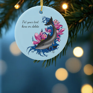 Dolphin Lotus Flowers Cherry Blossoms Ceramic Ornament
