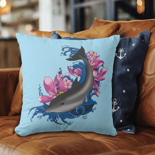 Dolphin Lotus Flowers Cherry Blossoms Cushion