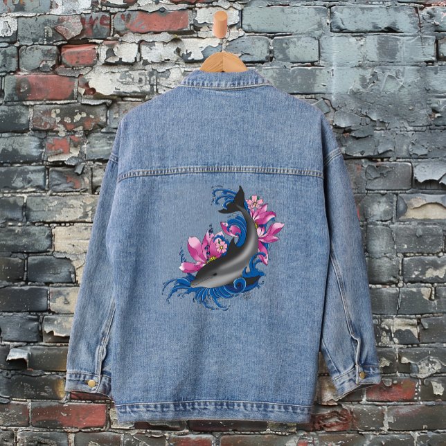 Dolphin Lotus Flowers Cherry Blossoms Denim Jacket (Creator Uploaded)