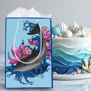 Dolphin Lotus Flowers Cherry Blossoms Medium Gift Bag