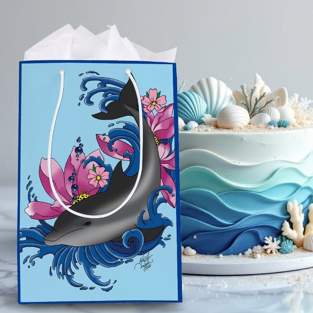 Dolphin Lotus Flowers Cherry Blossoms Medium Gift Bag (Creator Uploaded)