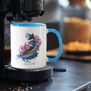 Dolphin Lotus Flowers Cherry Blossoms Mug