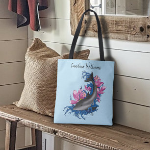Dolphin Lotus Flowers Cherry Blossoms Tote Bag