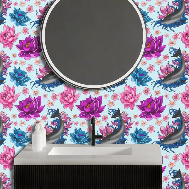 Dolphin Lotus Flowers Cherry Blossoms Wallpaper (Creator Uploaded)