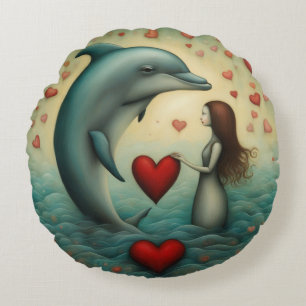 Dolphin Love 1 Round Cushion