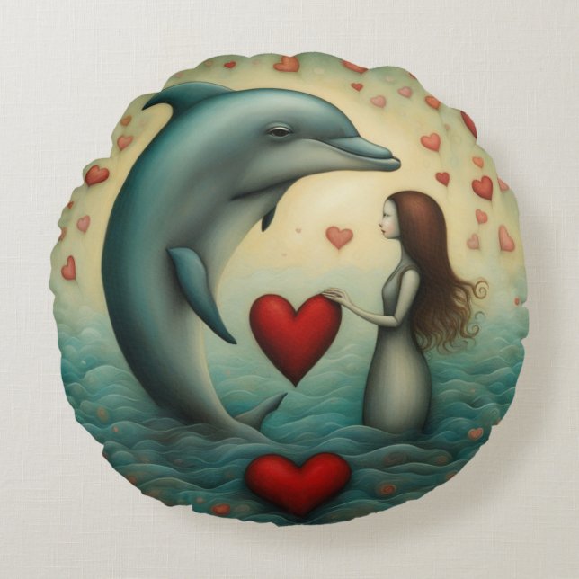 Dolphin Love 1 Round Cushion (Front)