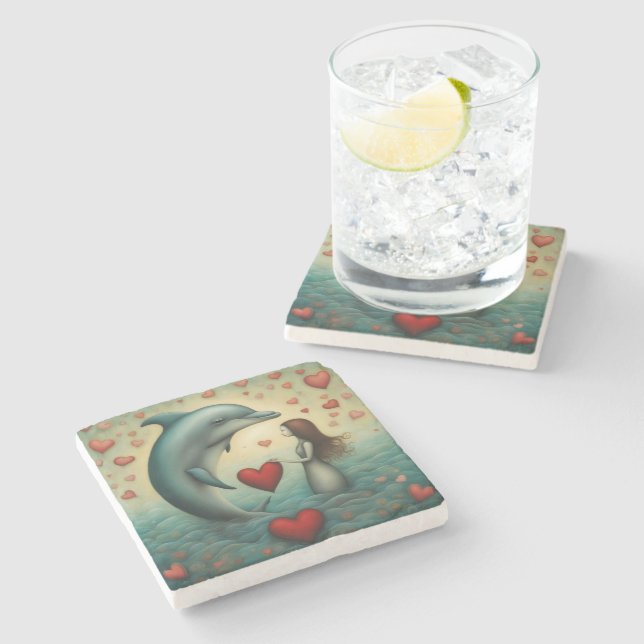 Dolphin Love 1 Stone Coaster (Side)