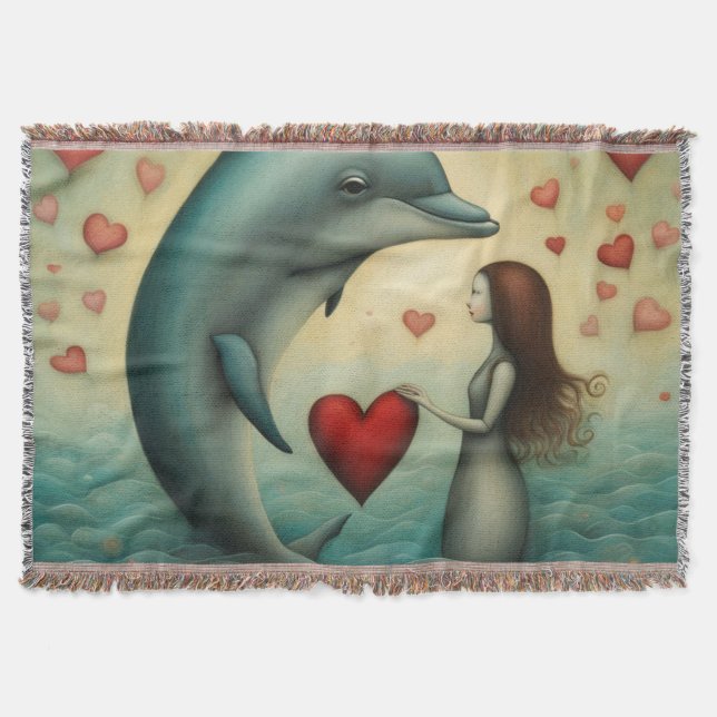 Dolphin Love 1 Throw Blanket (Front)