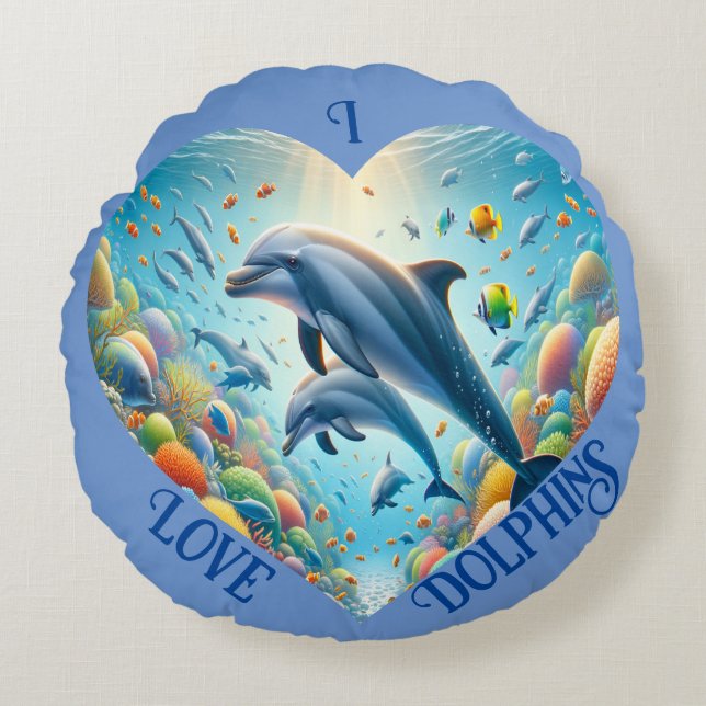 Dolphin Love Customisable  Round Cushion (Front)