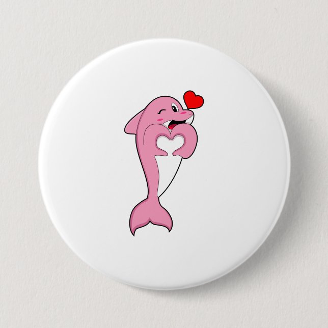 Dolphin Love Heart 7.5 Cm Round Badge (Front)