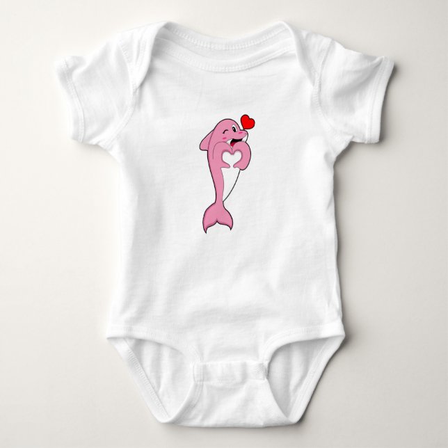 Dolphin Love Heart Baby Bodysuit (Front)