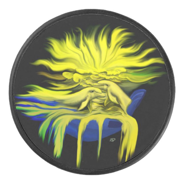 Dolphin Love Hockey Puck (Front)