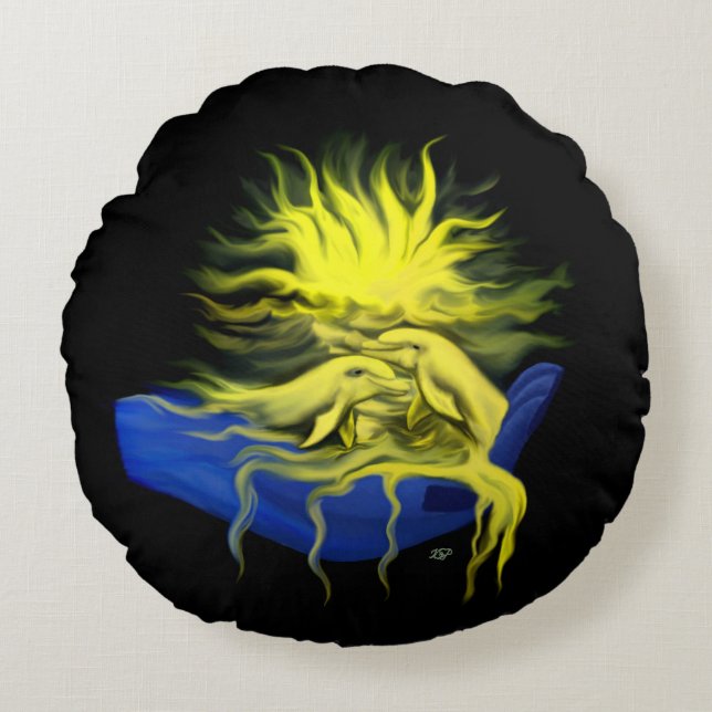 Dolphin Love Round Cushion (Front)