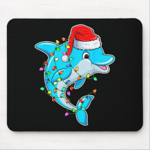 Dolphin Lover Christmas - Dolphin Wearing Santa Ha Mouse Pad