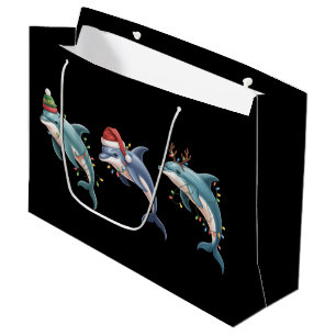 Dolphin Lover Christmas Santa Hat Xmas Large Gift Bag