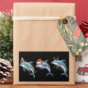 Dolphin Lover Christmas Santa Hat Xmas Rectangular Sticker