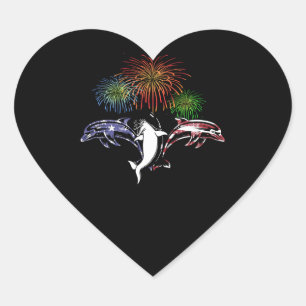 Dolphin Lover Gift Dolphin American Flag Indepenc Heart Sticker