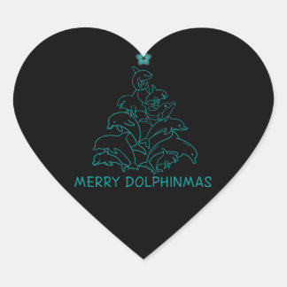 Dolphin Lover Gift| Dolphin Merry Christmas Tree Heart Sticker