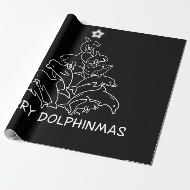 Dolphin Lover Gift| Dolphin Merry Christmas Tree Wrapping Paper (Unrolled)