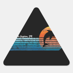Dolphin Lover Gift france 80s dolphin sunset Triangle Sticker