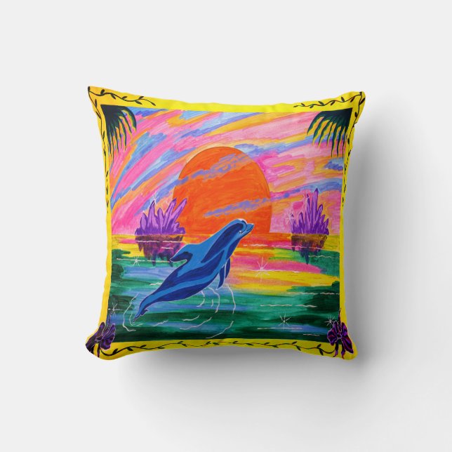 Dolphin Magic Throw Pillow (Front)