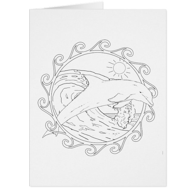 Dolphin Maori Sun Adult Colouring Big Card (Front)