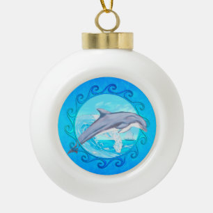 Dolphin Maori Sun Ceramic Ball Christmas Ornament