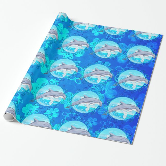 Dolphin Maori Sun Wrapping Paper (Unrolled)
