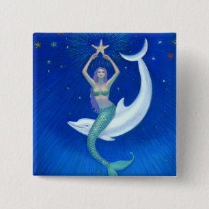 Dolphin Moon Mermaid 15 Cm Square Badge