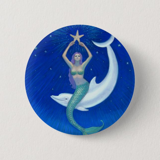 Dolphin Moon Mermaid 6 Cm Round Badge (Front)