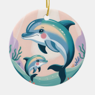 Dolphin Mum and Baby Ceramic Ornament