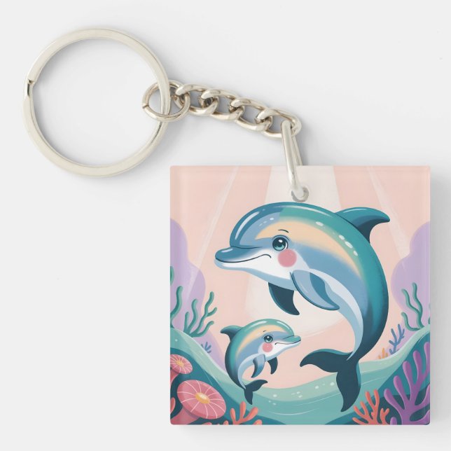 Dolphin Mum and Baby Key Ring (Front)