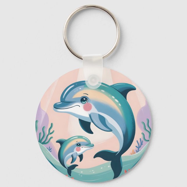 Dolphin Mum and Baby Key Ring (Front)