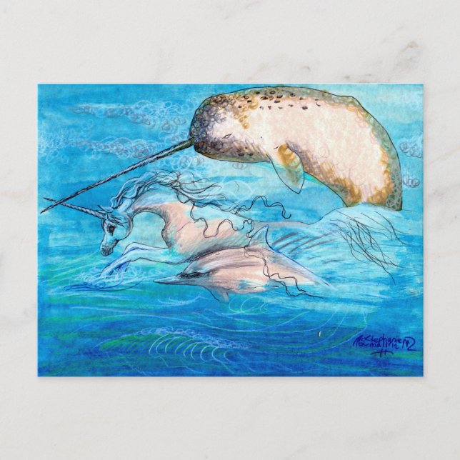 Dolphin, Narwhal and Unicorn Postcard (Front)