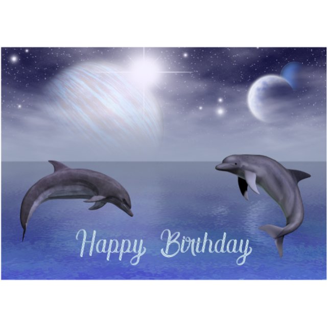 Dolphin Ocean and Night Sky Fantasy Birthday Card (Cover Close Up)