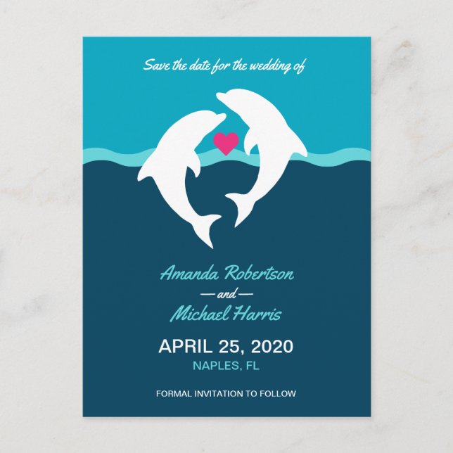 Dolphin Ocean Wedding Save The Date Postcard (Front)