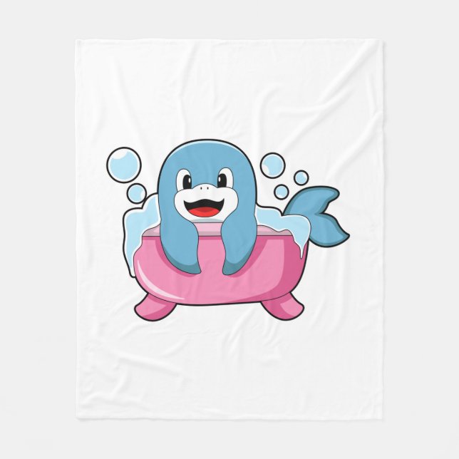 Dolphin on Bathtub Fleece Blanket (Front)