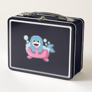 Dolphin on Bathtub Metal Lunch Box