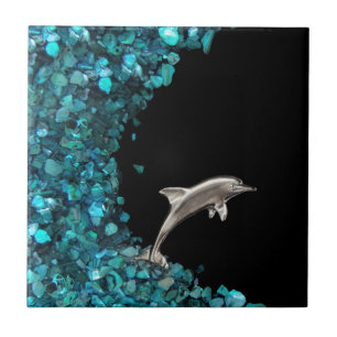 Dolphin On Blue Wave tile