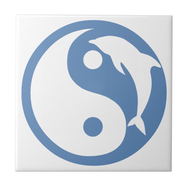 Dolphin on Blue Yin Yang Tile (Front)