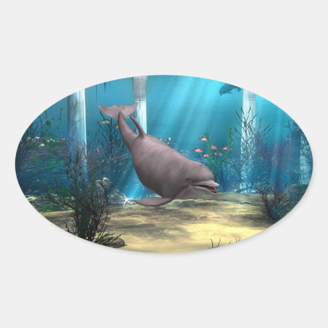 Dolphin Oval Sticker (Front)