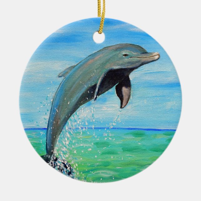 Dolphin Painting Ceramic Ornament (Front)