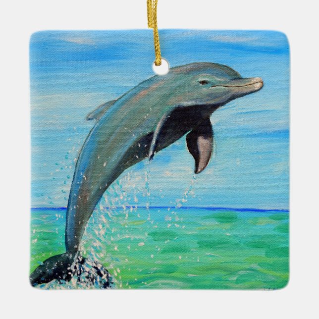 Dolphin Painting Ceramic Ornament (Front)