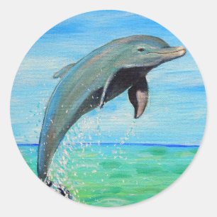 Dolphin Painting Classic Round Sticker