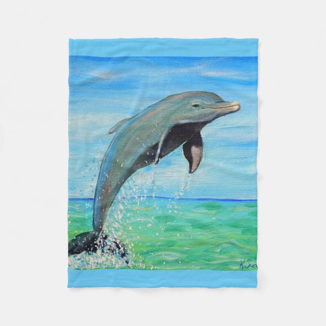 Dolphin Painting Fleece Blanket (Front)