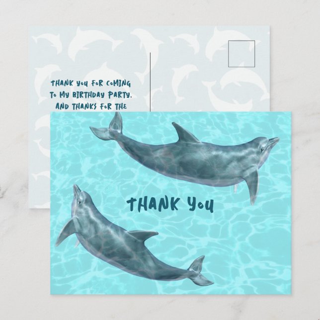 Dolphin Party Thank You From Kids Postcard (Front/Back)