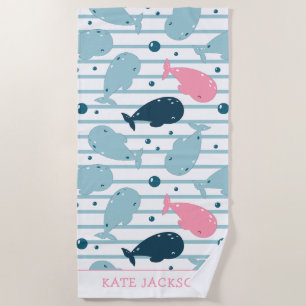 Dolphin pattern personalised childrens beach towe towel