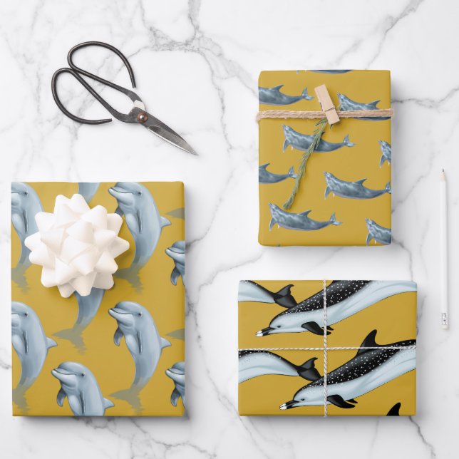 Dolphin Patterns Gold Wrapping Paper (Front)