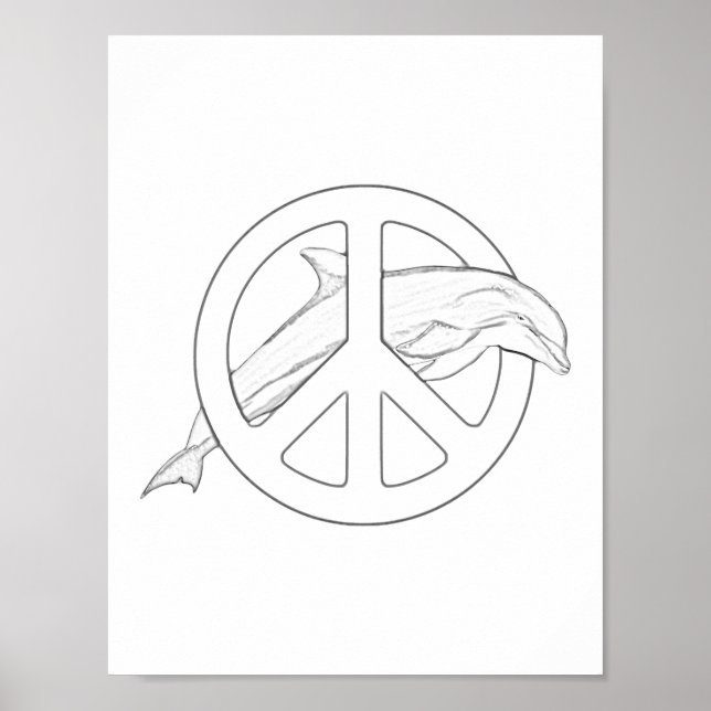Dolphin Peace Sign Adult Colouring Poster (Front)